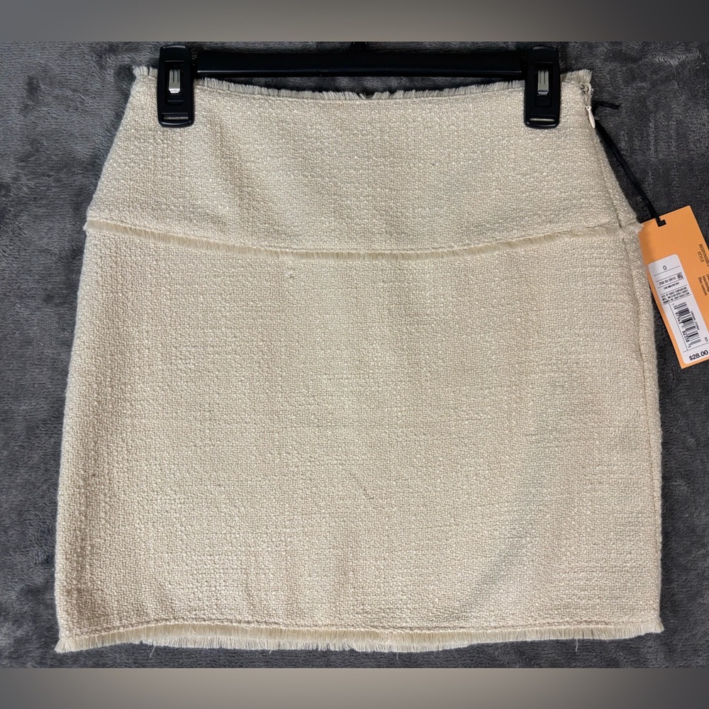 Future Collective Skirt Jenny K Lopez Womens 0 Cream Tweed Fringe Waist and Hem